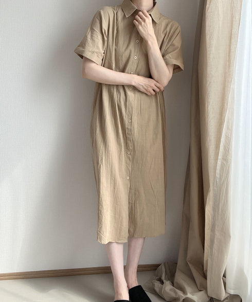 ショートスリーブリネンシャツドレス